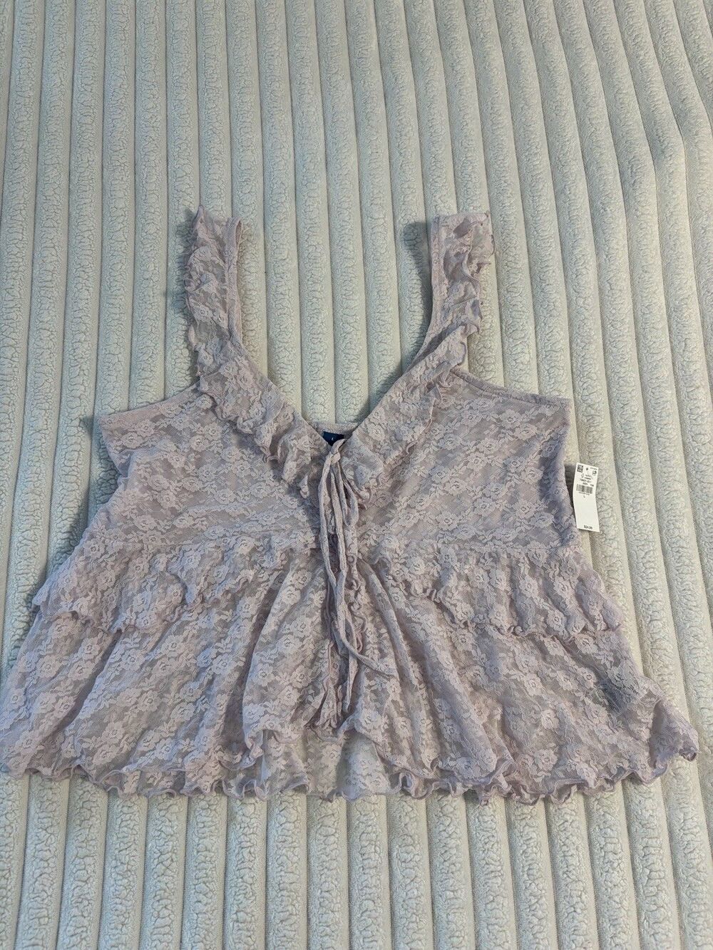 NWT Old Navy Floral Lace Ruffle Tie Front Blouse Top Women Large Lavender Purple